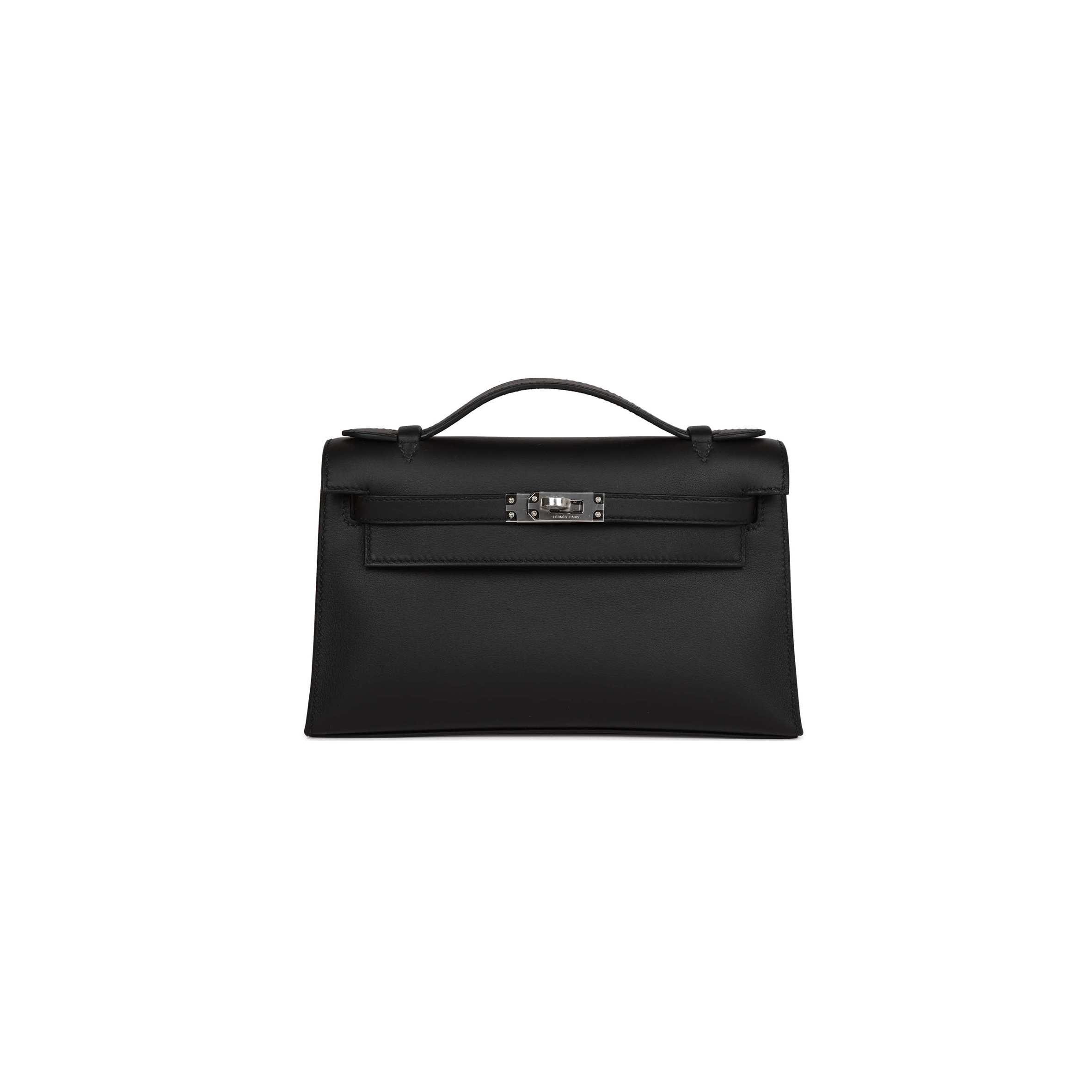 HERMES KELLY POCHETTE BLACK SWIFT PALLADIUM HARDWARE (22*14*7cm) 